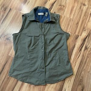 Vintage Marsh Landing II Sleeveless Collared Button Up V-Neck Blouse- Size L